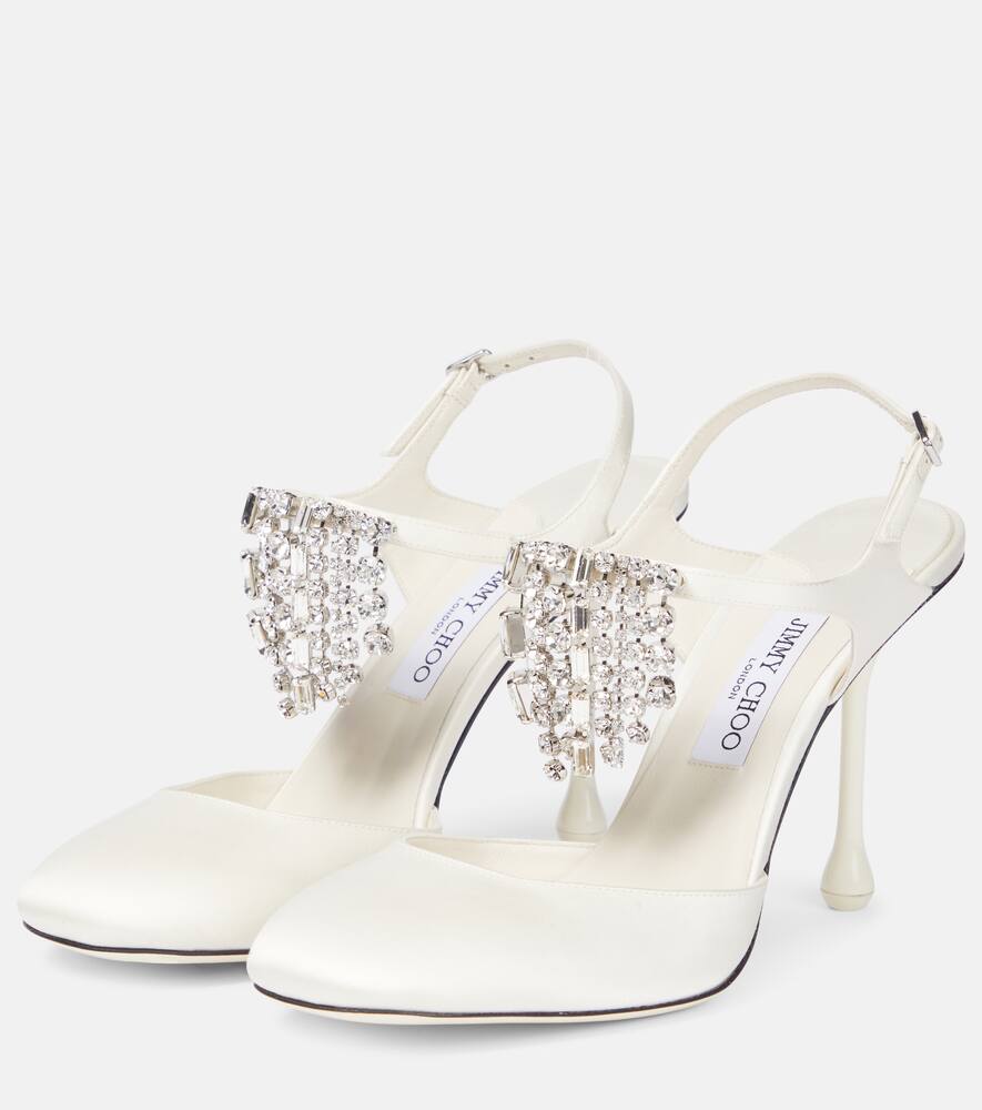 Туфли-лодочки Verity 95 с отделкой из сатина Jimmy Choo, Ivory/Crystal — фото 4