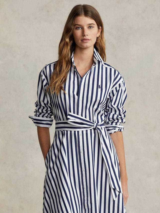 Платье-рубашка в полоску с пони Ralph Lauren, темно-синий/белый — фото 2