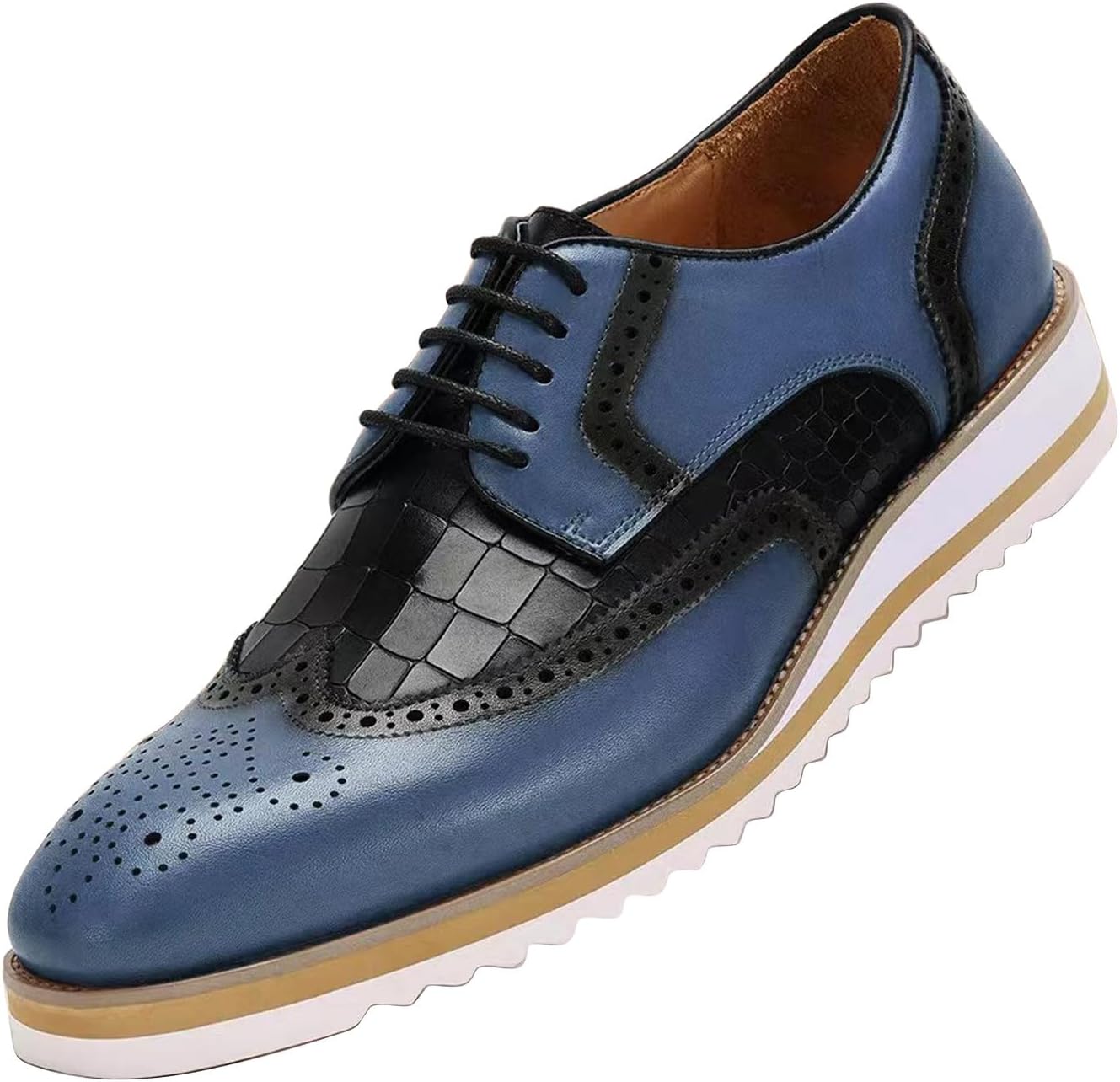 

Мужские деловые туфли Santimon из натуральной кожи с крылышками и оксфордской шнуровкой - элегантная обувь для бизнеса и костюмов с ультракомфортной стелькой, идеальна для свадеб и офиса, синий