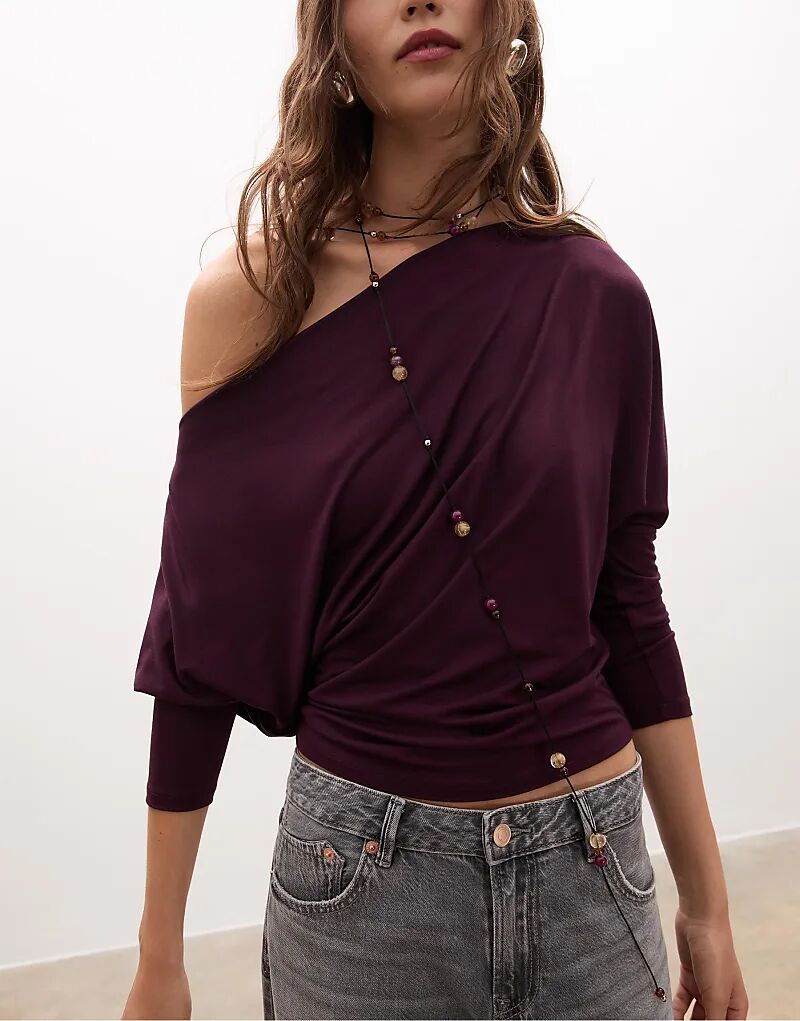 

Футболка Stradivarius Asymmetric из модала фиолетового цвета