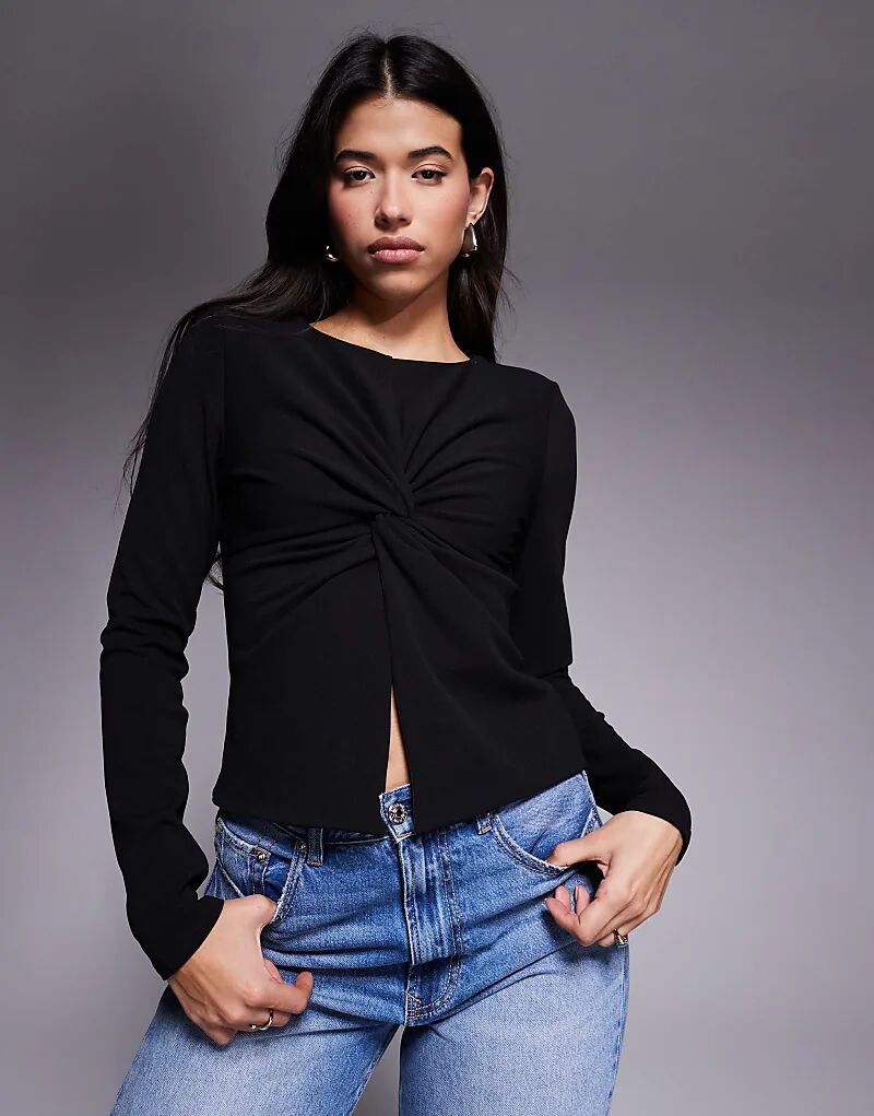 

Лонгслив из крепа ASOS DESIGN с длинными рукавами и подплечниками, черный