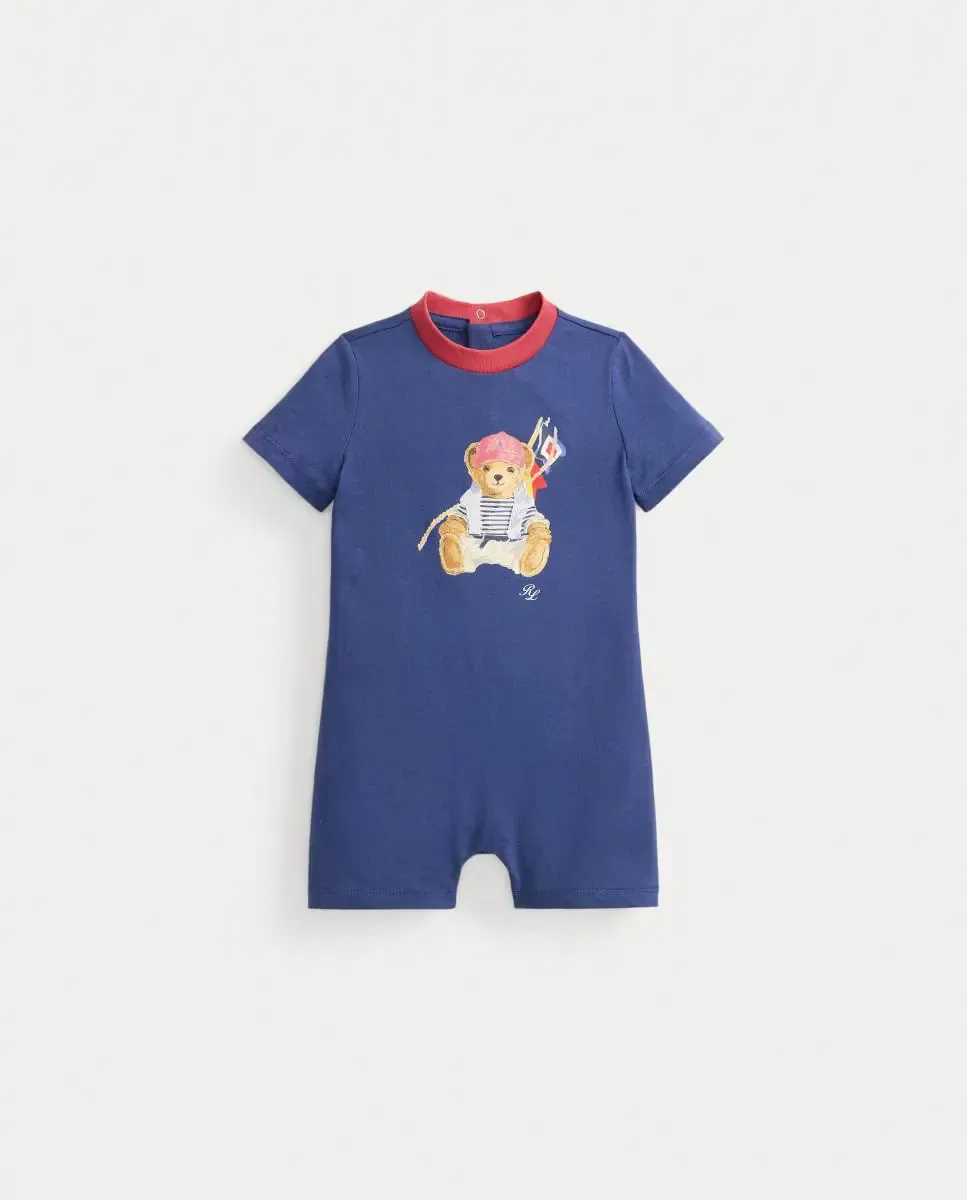 Короткий вязаный хлопковый комбинезон для мальчика Polo Ralph Lauren, темно-синий