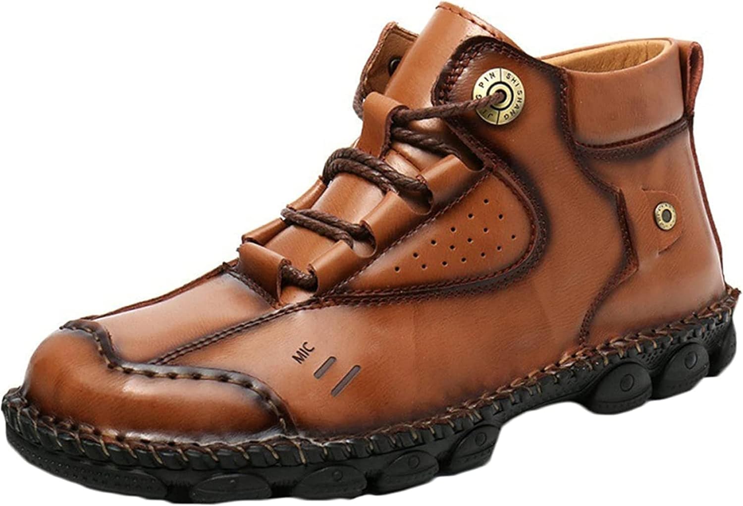 

Мужские ботинки Yiozoi с шнуровкой для прогулок на открытом воздухе, с круглым носком, осенне-зимние, высокие, классического простого стиля, повседневные мужские ботинки, светло-коричневый