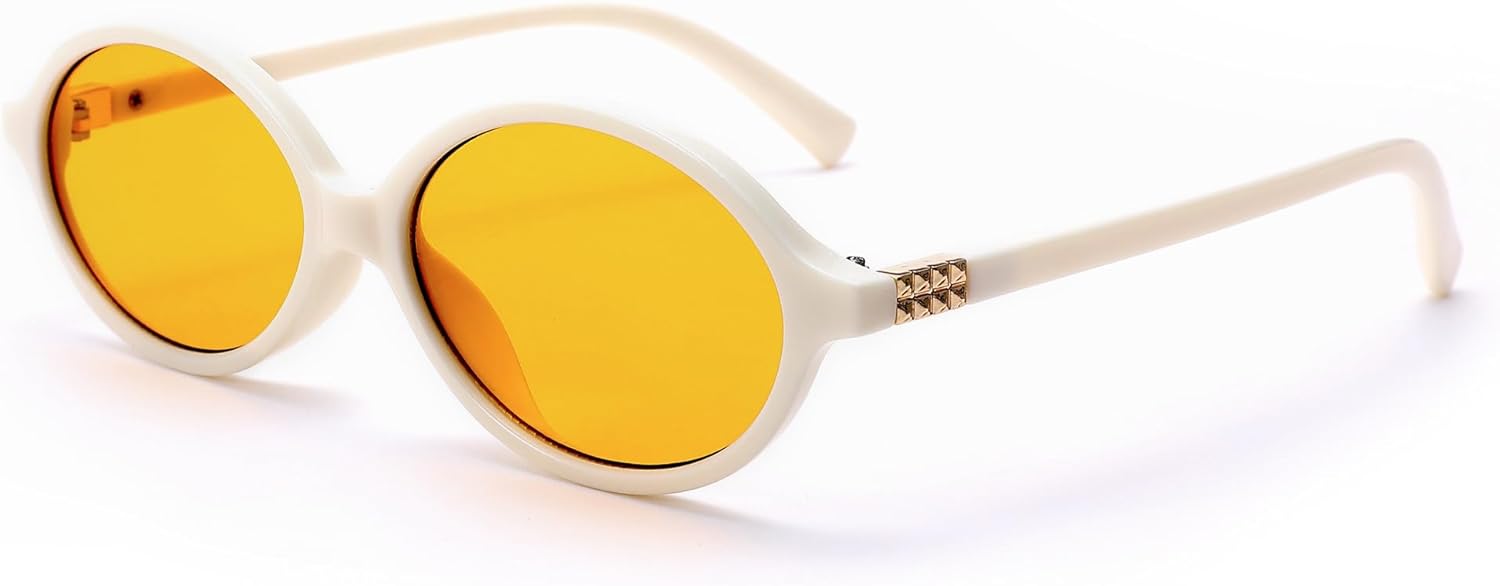 

Солнцезащитные очки SCVGVER в стиле ретро, ​​овальные, для женщин и мужчин, винтажные, маленькие, «кошачий глаз», в стиле 90-х, модные узкие, с защитой от УФ-излучения, Off-white Frame - Orange Lens