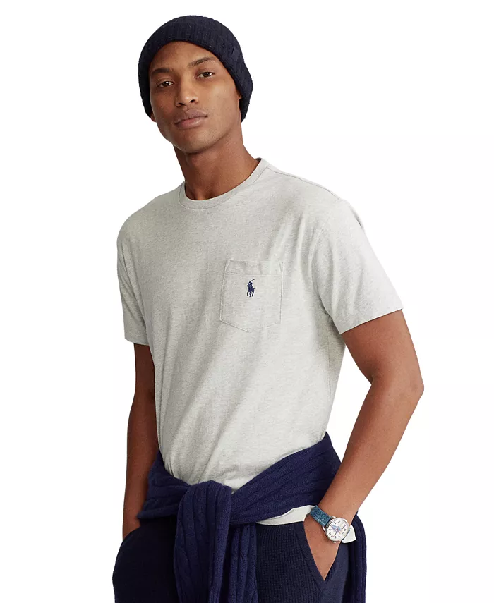 

Мужская классическая футболка с карманом и круглым вырезом Polo Ralph Lauren, серый