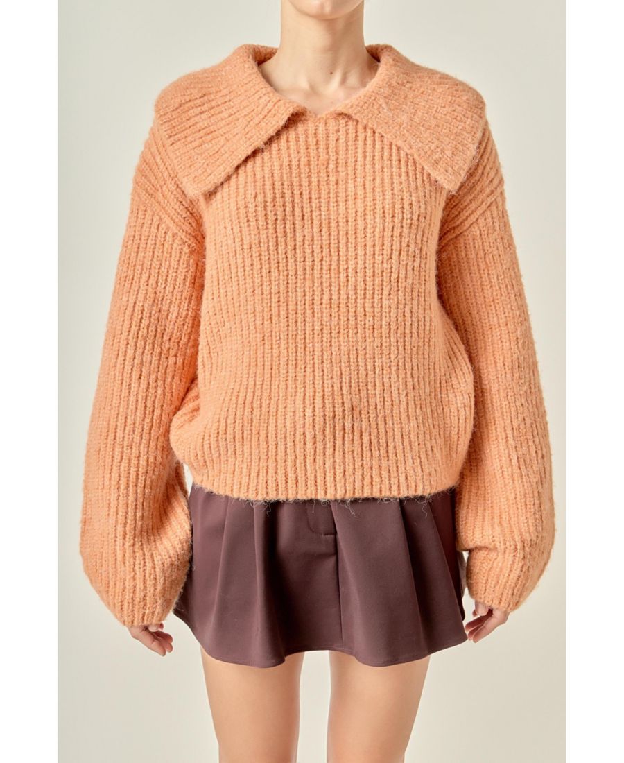 

Женский объемный свитер с воротником и ребристой отделкой English Factory, Peach