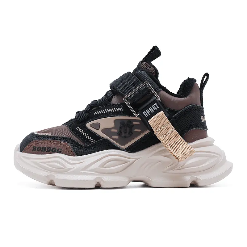 

Нескользящая легкая амортизирующая детская обувь для повседневной жизни BOBDOG, черный/коричневый