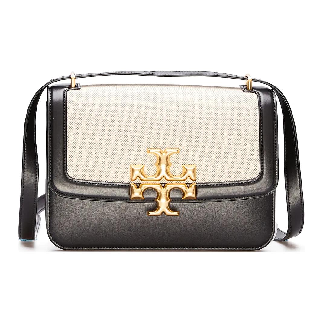 

TORY BURCH Кожаный плечевой кроссбоди Элеанор с элементами из холста малого размера черный женский