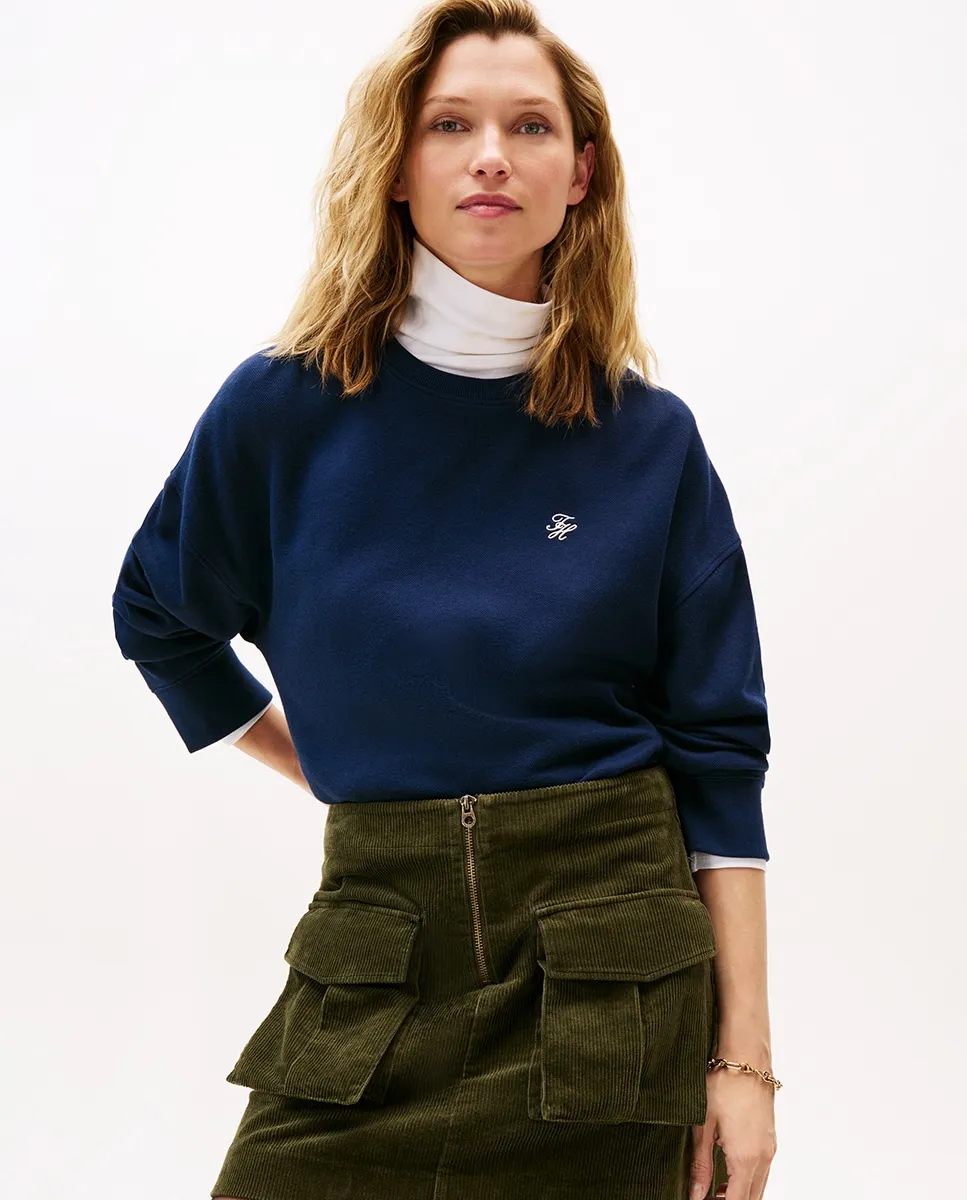 

Женская футболка с длинным рукавом из пике с вышитыми инициалами TH Tommy Hilfiger, темно-синий