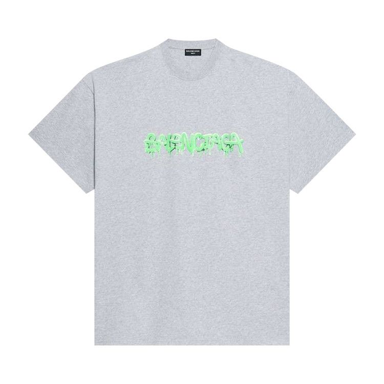 

Футболка Balenciaga Slime Logo Oversized T-Shirt, Heather Grey/Slime Green