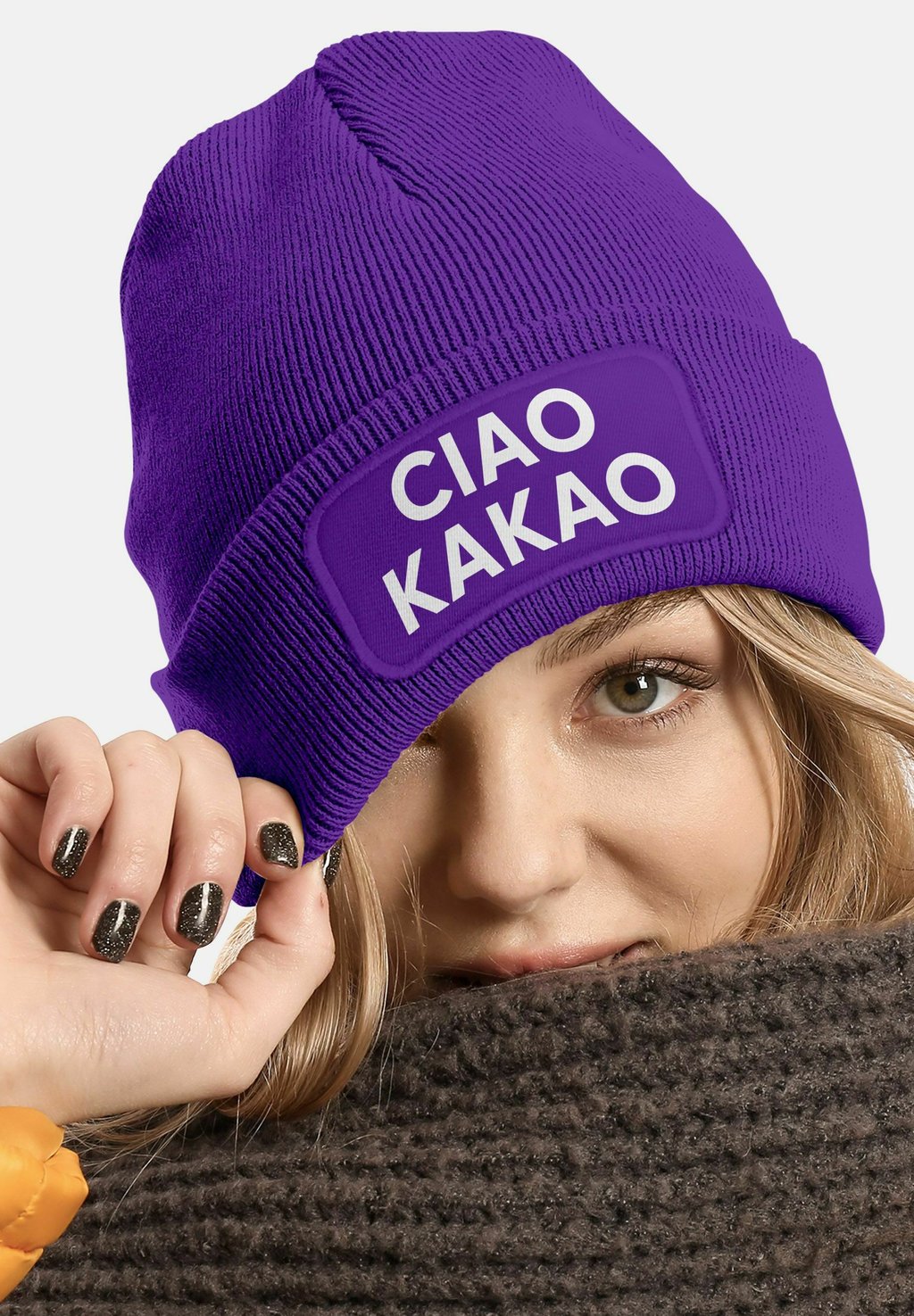 

Шапка MIT PATCH CIAO KAKAO MIT SPRUCH MoonWorks, темно-фиолетовый