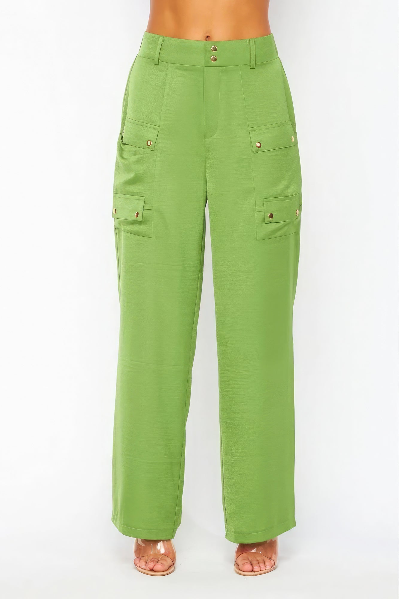 

Широкие брюки FASHNZFAB с атласным карманом-карго, цвет vintage green