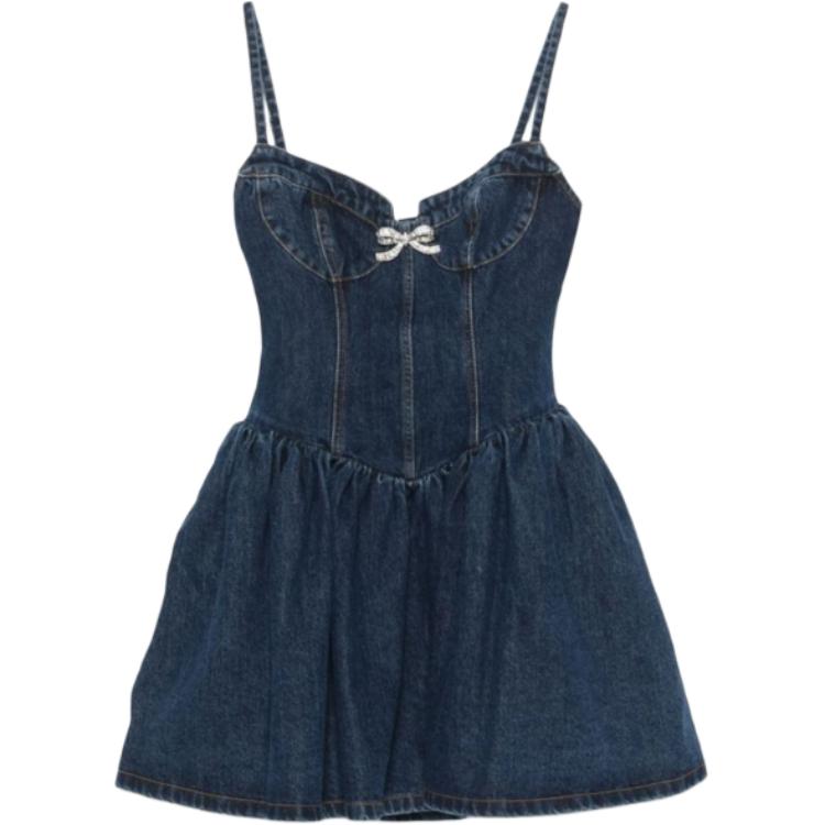 

Автопортрет Боу детализированное джинсовое мини-платье Self-portrait, синий