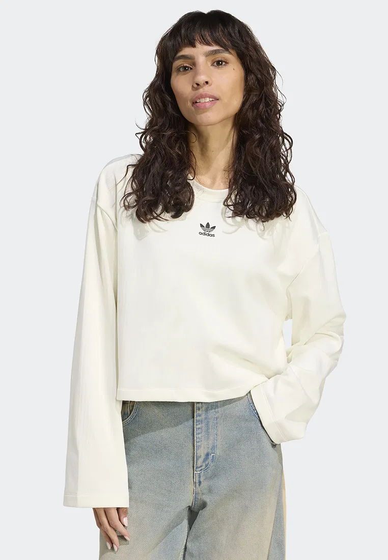 Топ с длинным рукавом, широкий рубчик, Essentials Adidas, белый