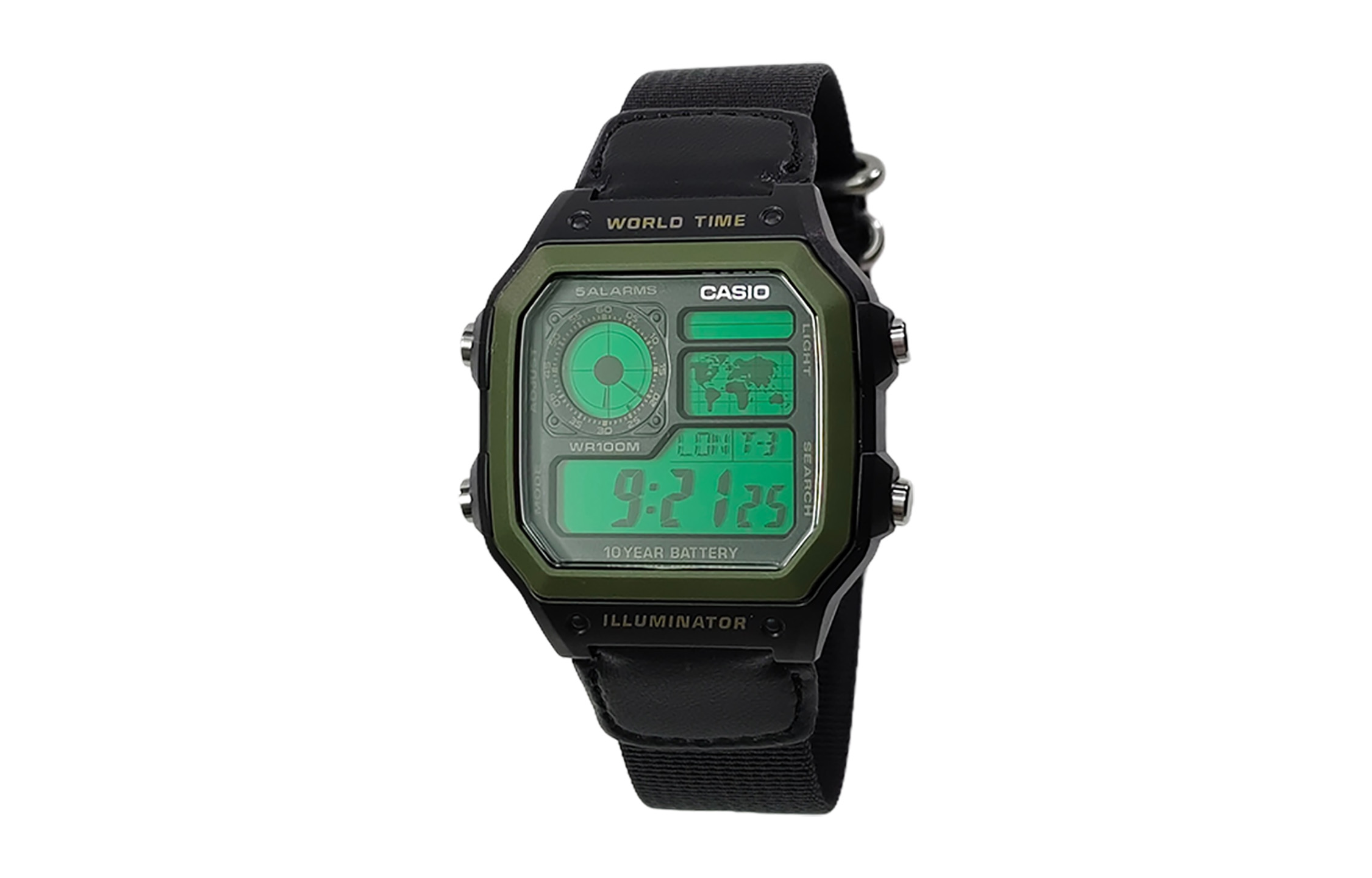 

CASIO Кварцевые часы Retrofit Series с ремешком из силикона и холста, мужские, черный циферблат