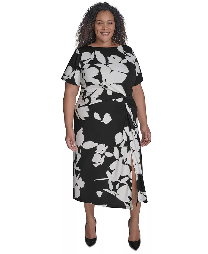 

Платье миди с коротким рукавом и асимметричным подолом Plus Size DKNY, черный