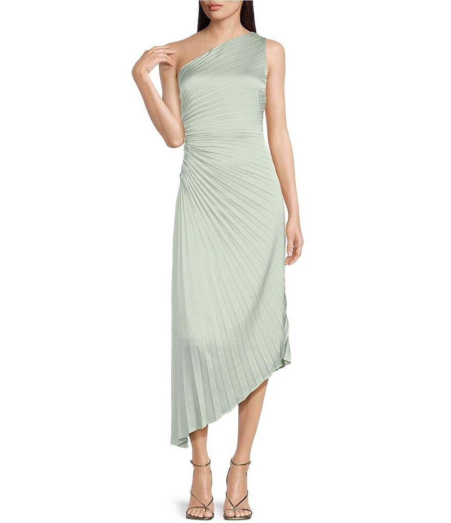 

Belle Badgley Mischka Kelsey Асимметричное платье без рукавов на одно плечо с расклешенной юбкой, зеленый