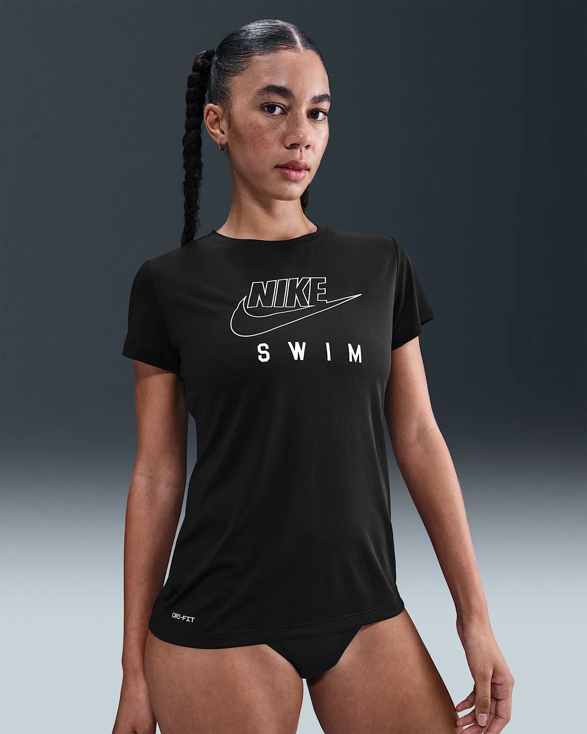 Женский топ с коротким рукавом Nike Swim Swoosh Hydroguard, Black