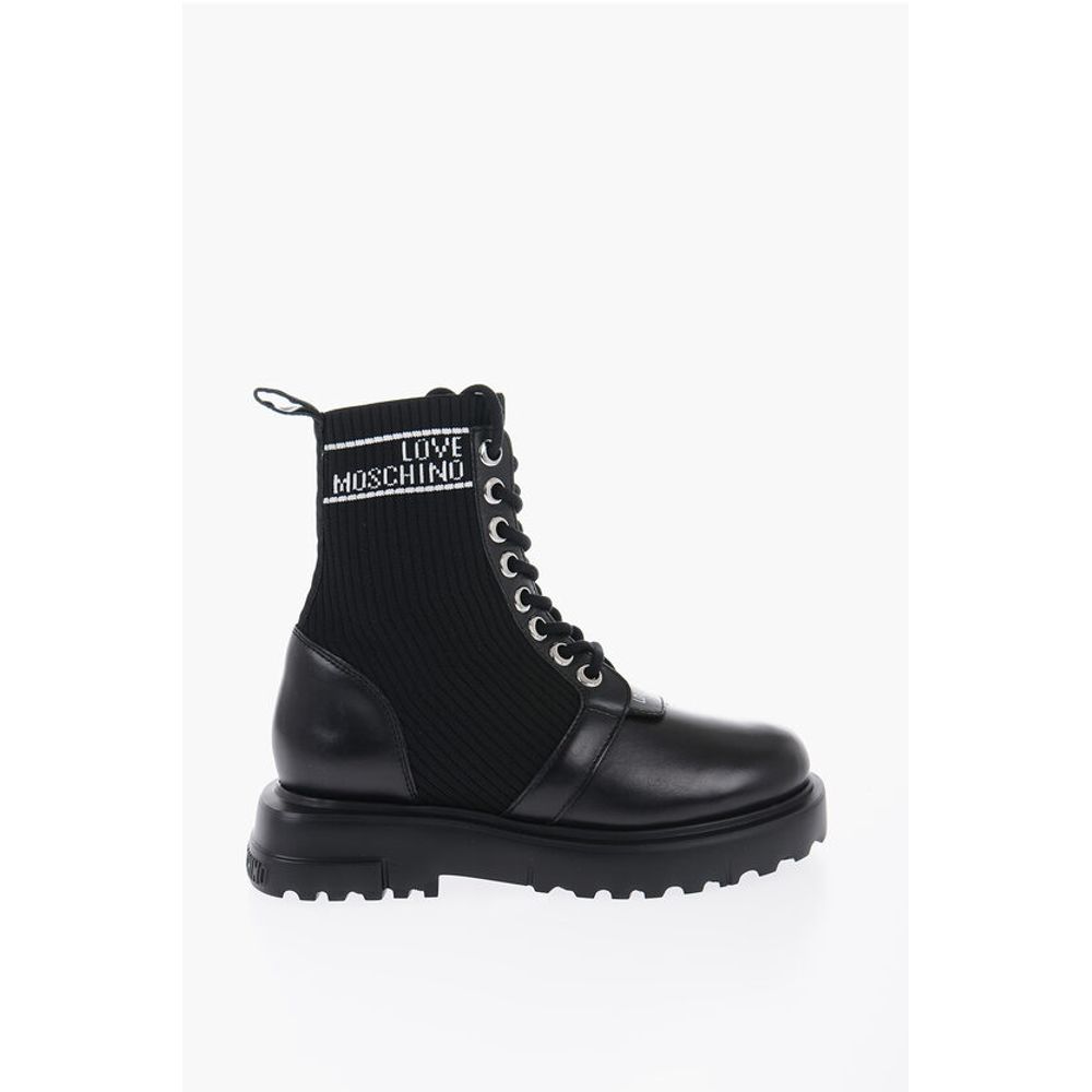 LOVE Кожаные и тканевые армейские ботинки с контрастными деталями Moschino, Black — фото 3