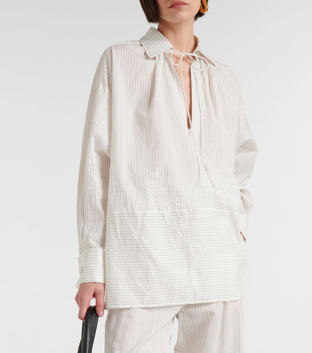Рубашка Saletta из хлопка и шелка в тонкую полоску Max Mara, Bianco — фото 4