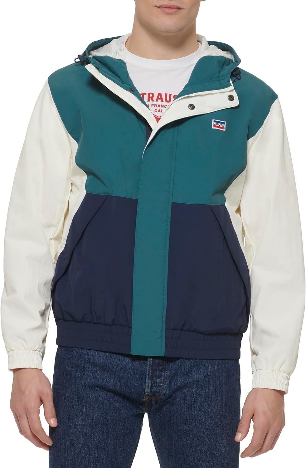 

Levi's mens Мужская ретро-ветровка Levi's в цветных блоках, Atlantis Blue Color Block