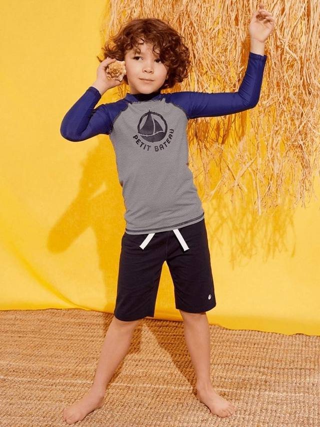 

Детская футболка с длинным рукавом и полосатым принтом Petit Bateau, Navy