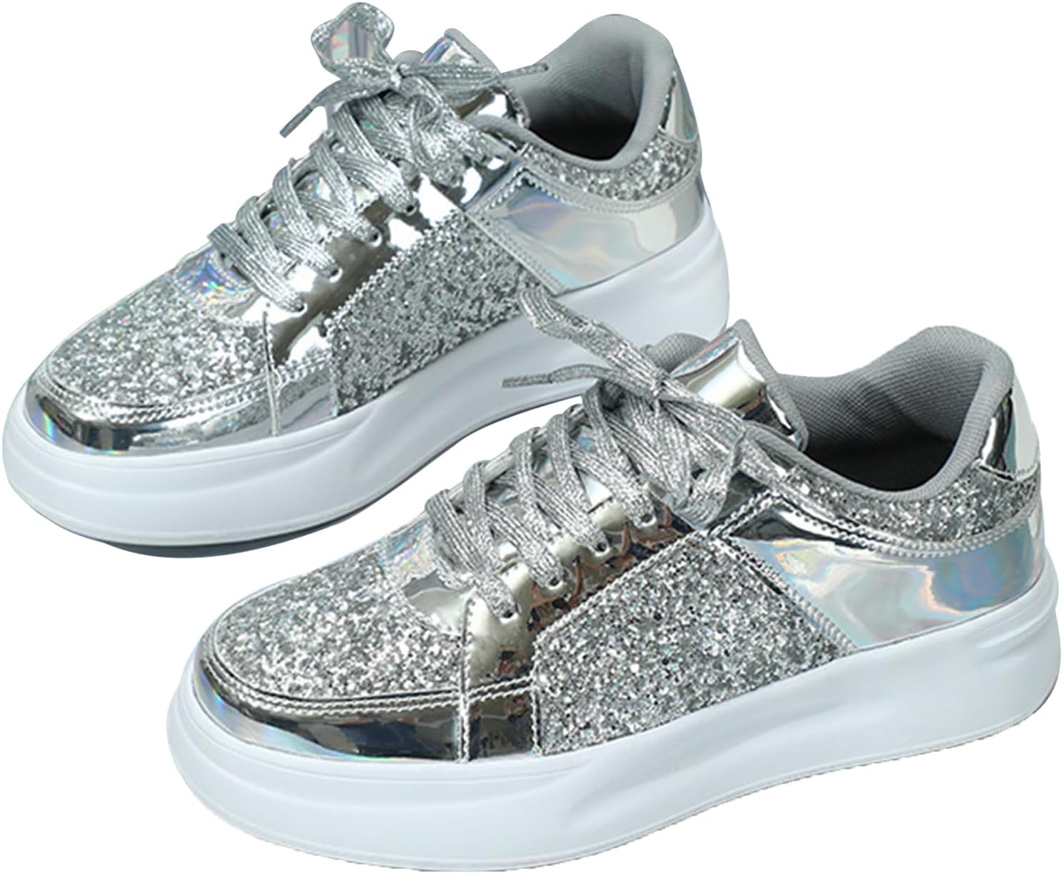 

Женские кроссовки на платформе, комфортные летние кроссовки для женщин, классические нескользящие блестящие кроссовки на шнуровке на танкетке, мужские и женские блестящие теннисные кроссовки (Размер: 4, Цвет: Розовое золото) Weryuico