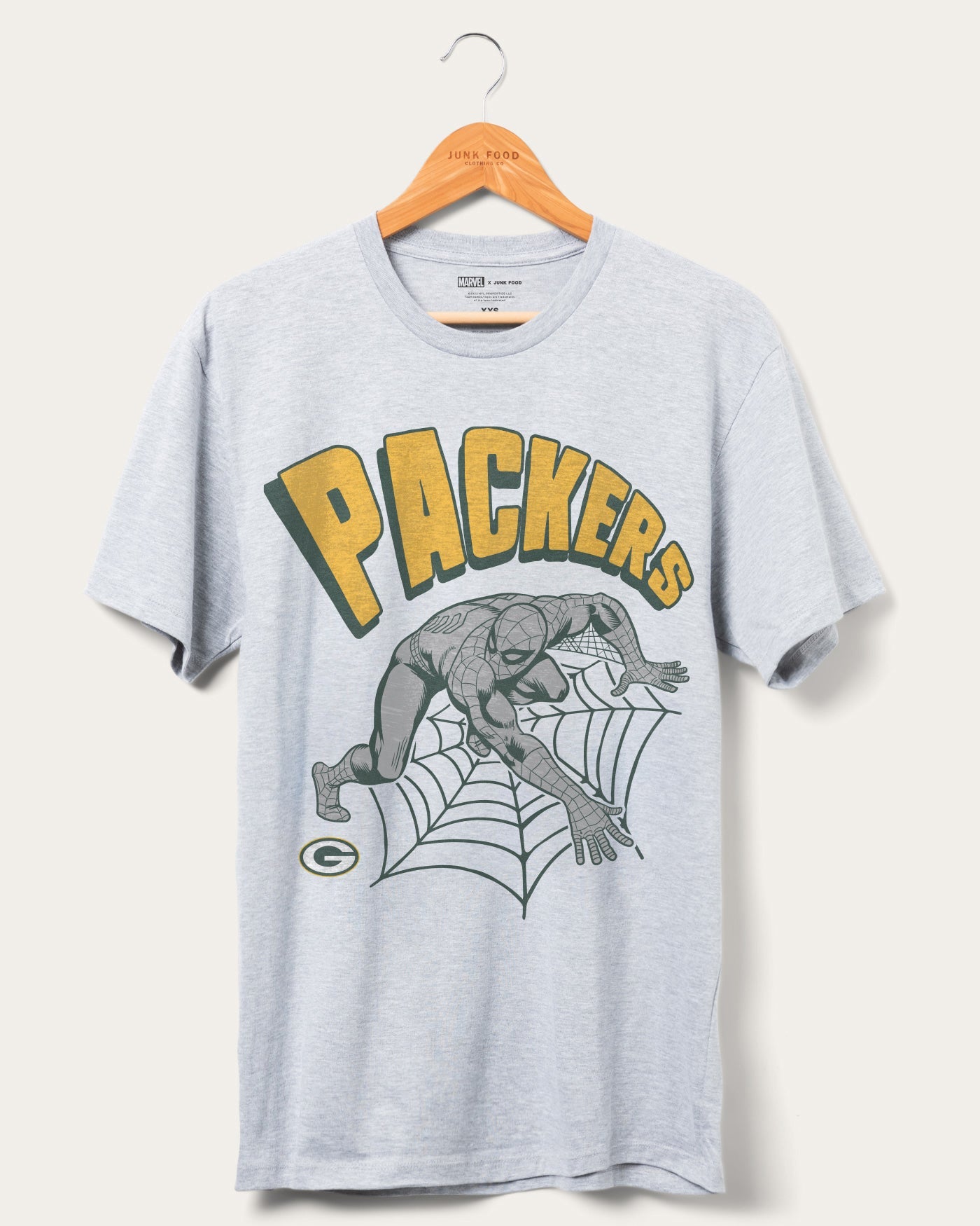 

Футболка Packers Spider-Man Web Slinger Junk Food Clothing, цвет heather grey