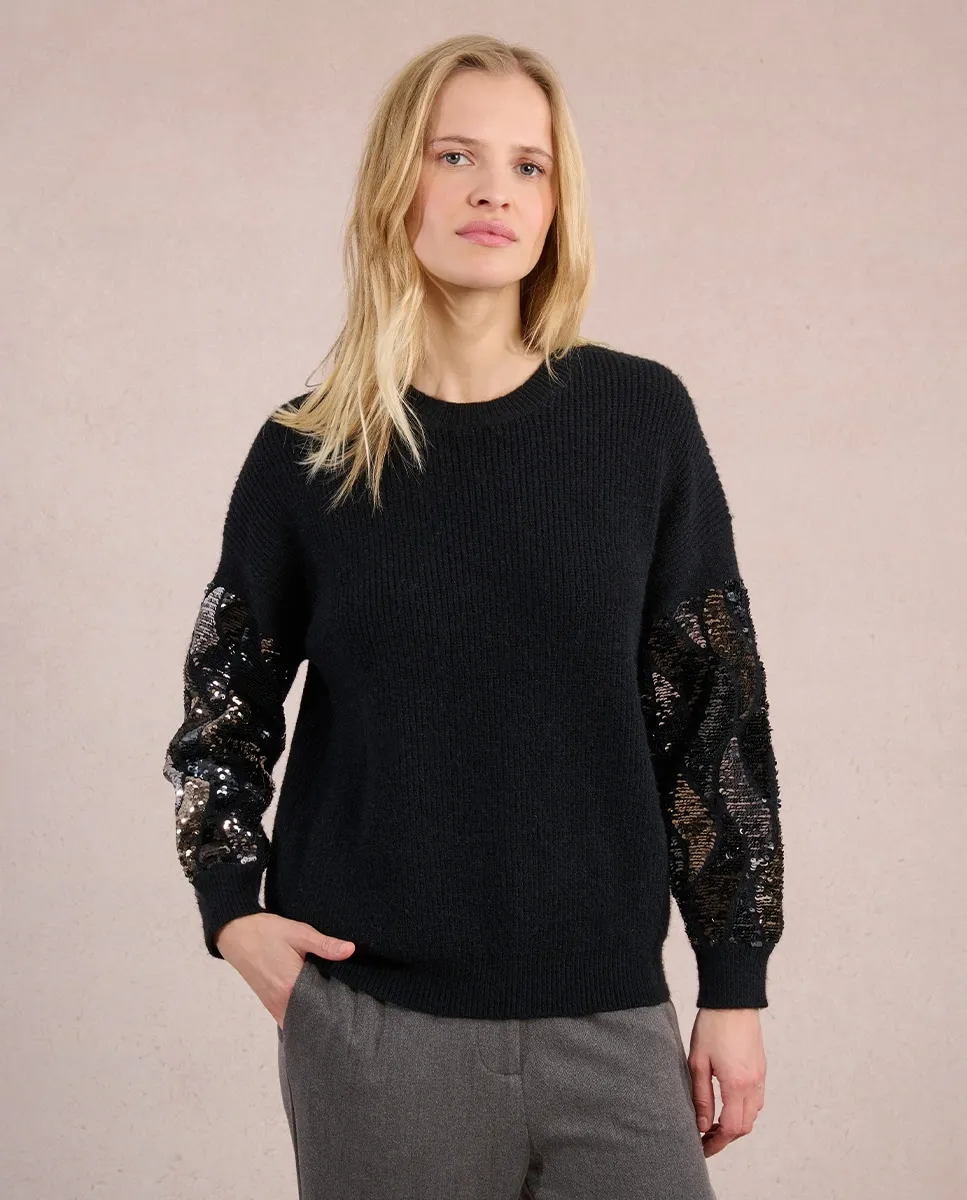

Женский джемпер с длинным рукавом с деталями из пайеток Molly Bracken, черный
