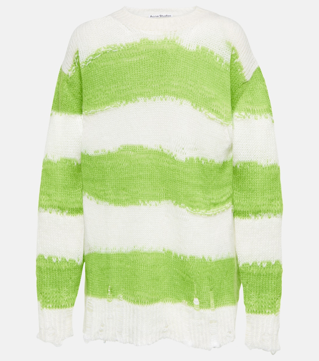 Полосатый потертый свитер Acne Studios, White/Fluo Green
