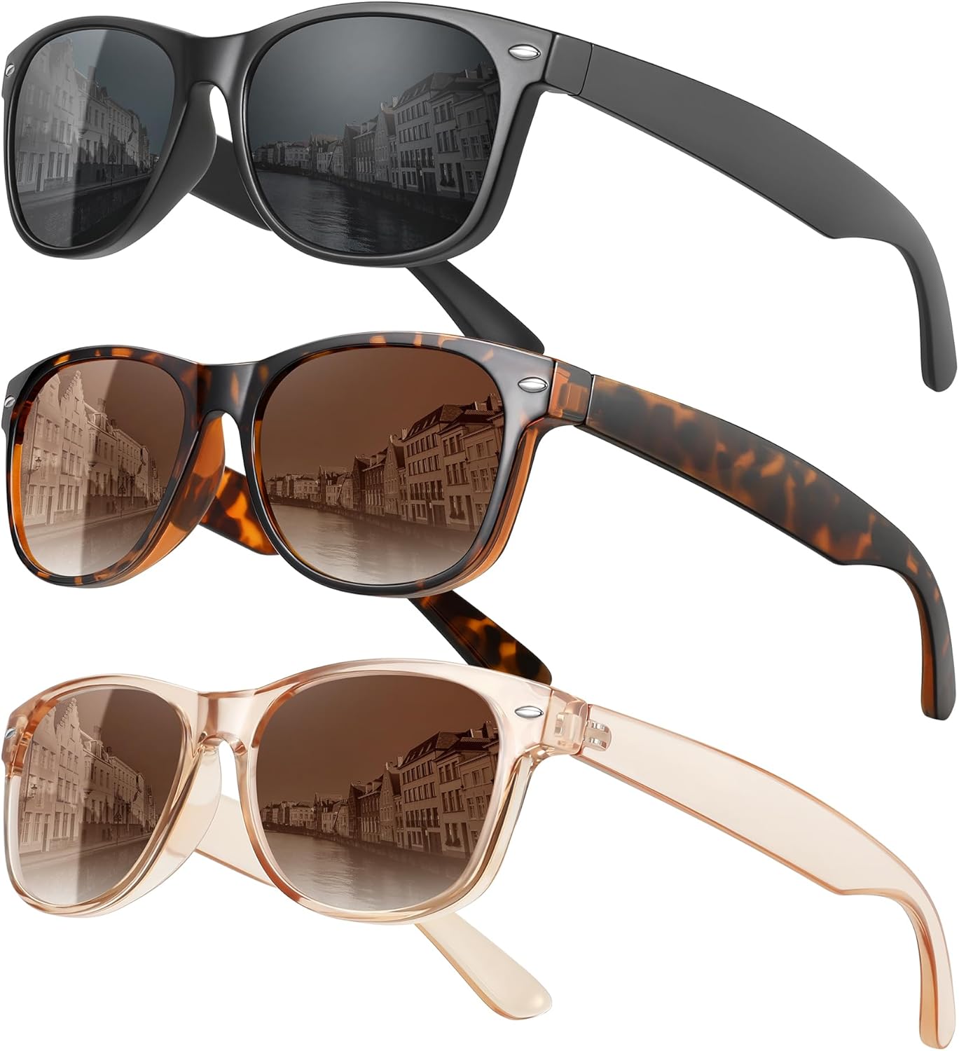 

Классические поляризованные солнцезащитные очки MEETSUN для женщин и мужчин, модные ретро-очки для вождения, защита от УФ-излучения (3 шт.), (3 Pack) Black/Leopard Brown/Brown