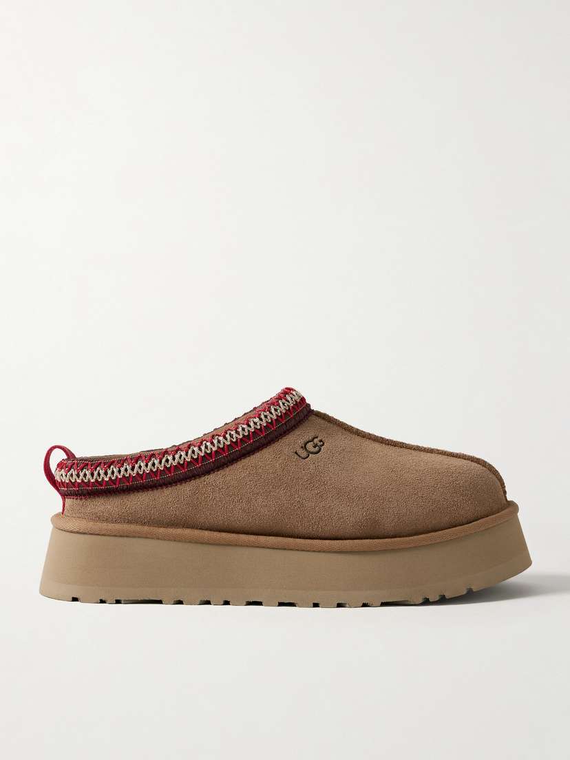 Тапочки на платформе из овчины с вышивкой Tazz Ugg, коричневый