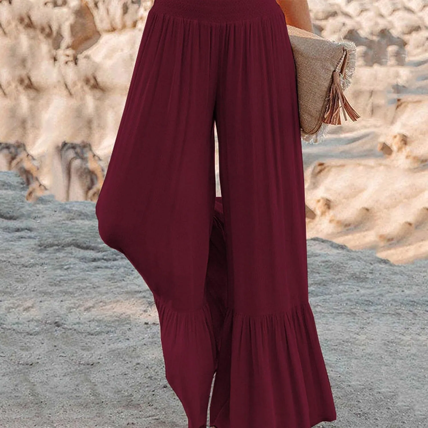 Спортивные штаны женские Casual легкие мешковатые элегантные брюки для офиса и вечеринок Plus Size на высокой резинке прямого кроя Generic, Wine — фото 2
