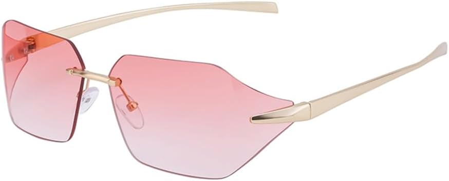 

Маленькие прямоугольные солнцезащитные очки без оправы для мужчин, винтажные солнцезащитные очки без оправы для панк-стиля, очки с защитой от УФ-излучения UV400 MTZJH, C7goldpink