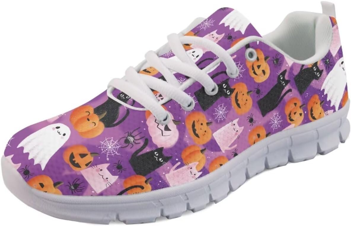 

Кроссовки Forchrinse с милым рисунком мопса, спортивные, для бега и занятий в спортзале, унисекс, легкие, на шнуровке, спортивные кроссовки, Halloween Cat Ghost Pumpkin