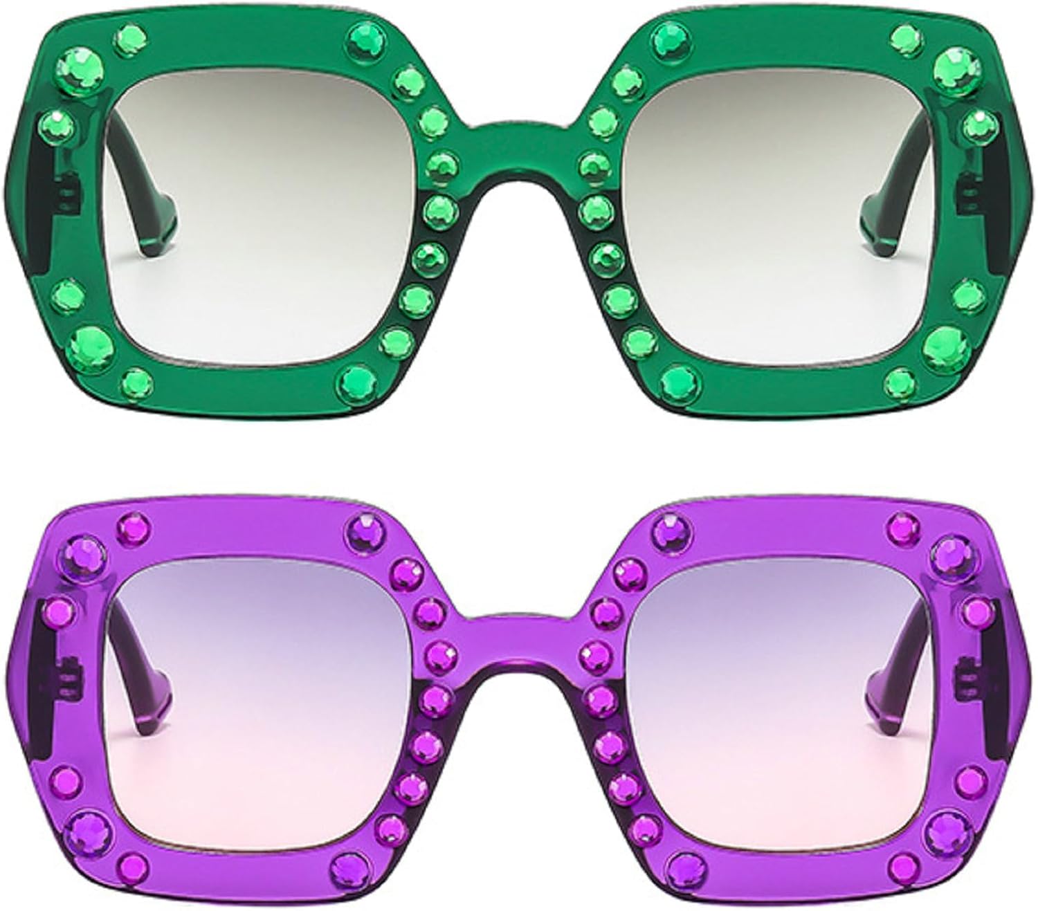 

Блестящие солнцезащитные очки с бриллиантами для женщин, квадратные солнцезащитные очки со стразами, винтажные хрустальные солнцезащитные очки для вечеринки, сексуальные женские очки mincl, 2pcs-green&purple
