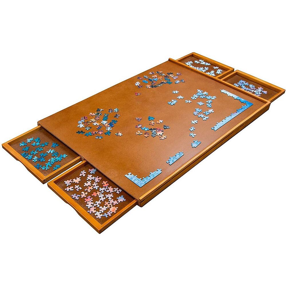 

Доска-пазл Jumbl, 1000 шт., деревянный стол-пазл размером 23 x 31 дюйм и подносы, коричневый