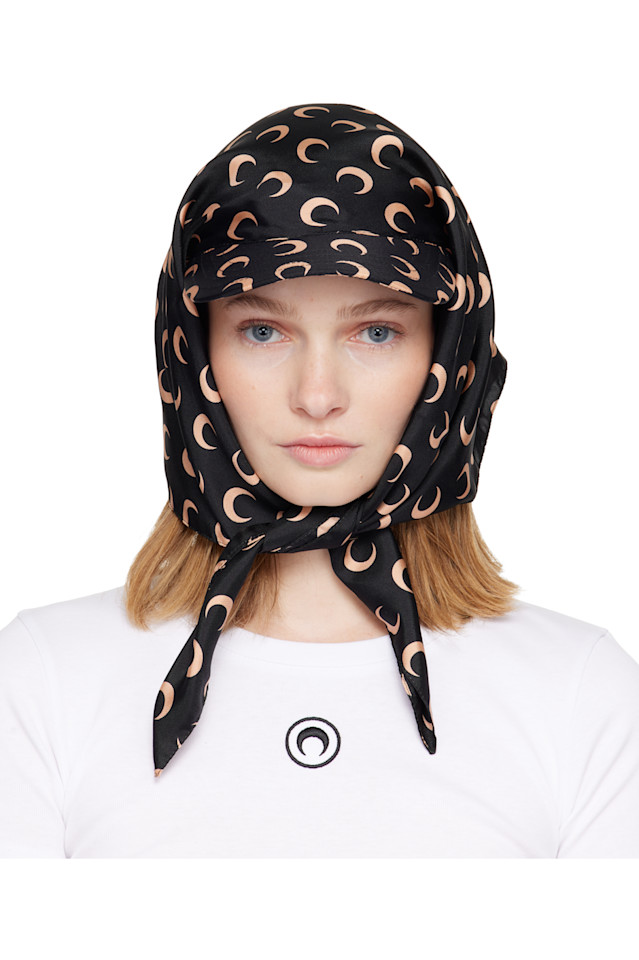 

Marine Serre Шелковая шапка с вуалью, украшенная черными и розовыми лунными мотивами