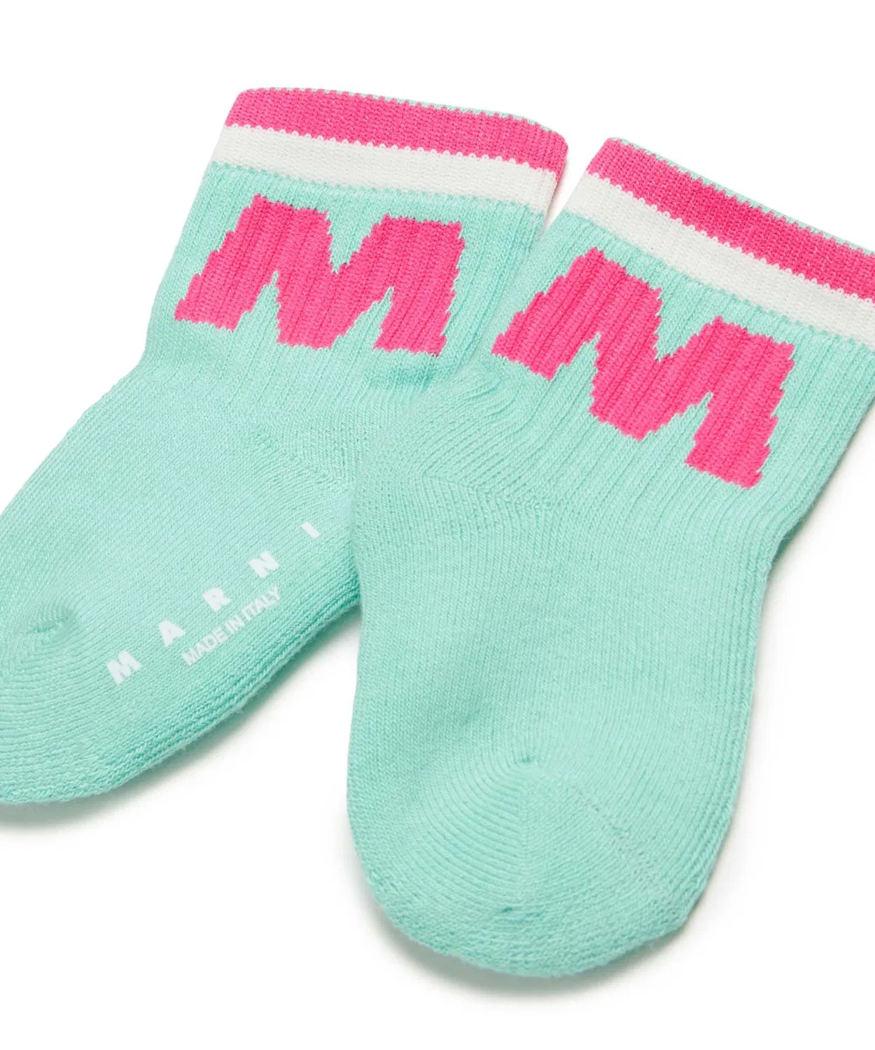 Носки MARNI Kids & Junior с логотипом, хлопковые, короткие, светло-голубые — фото 2