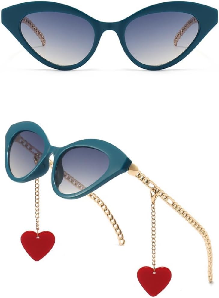 

Винтажные маленькие солнцезащитные очки «кошачий глаз» для женщин, роскошные очки с классической цепочкой и подвеской в ​​виде сердца, защита от УФ-излучения UV400 UATXTAU, 2