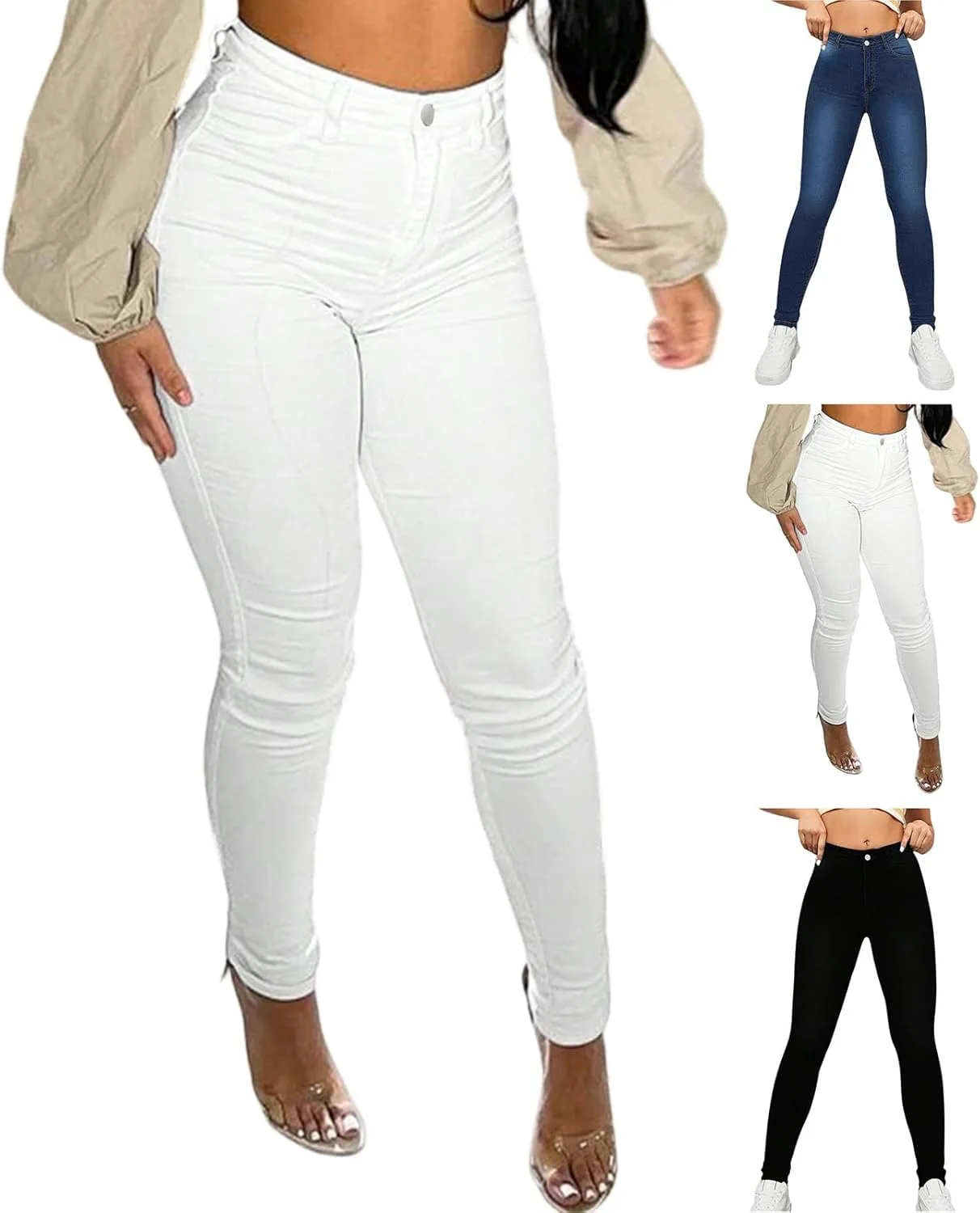 

Джинсы-джеггинсы для женщин Stretchy High Waisted Skinny с карманами chaktkglok
