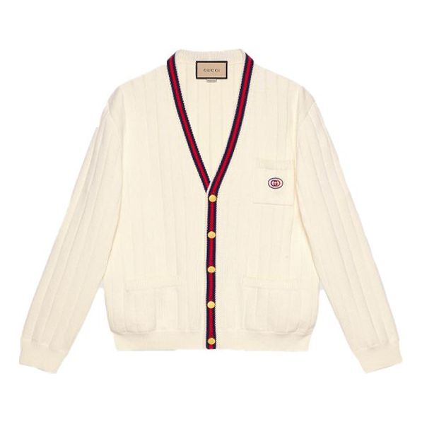 

Кардиган Gucci Knit Cotton V-Neck Cardigan With Web 'Ivory' 654984-XKBUR-9182, белый