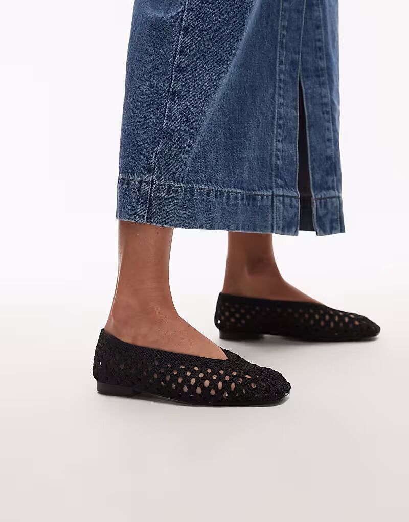 Плоские туфли Topshop Beatti плетеные черного цвета