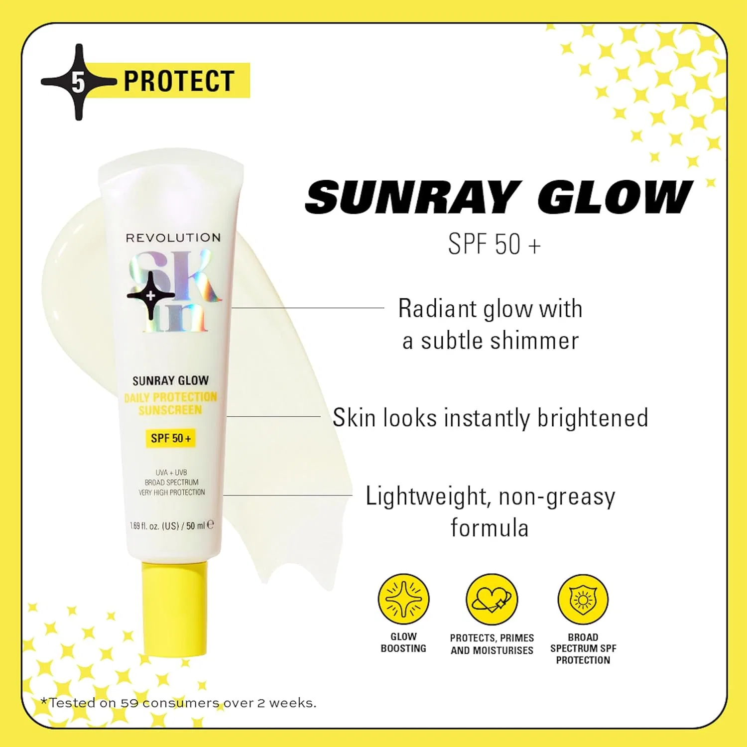 Дневной солнцезащитный крем Revolution Skin Sunray Glow SPF 50+ с витамином С, 50 мл Revolution Skincare London, Klar — фото 3