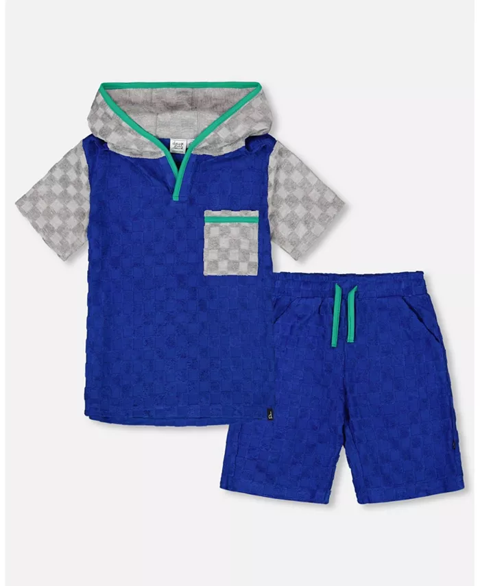 

Детский комплект с капюшоном и шортами для мальчиков Blue And Gray - Toddler|Child Deux par Deux, синий