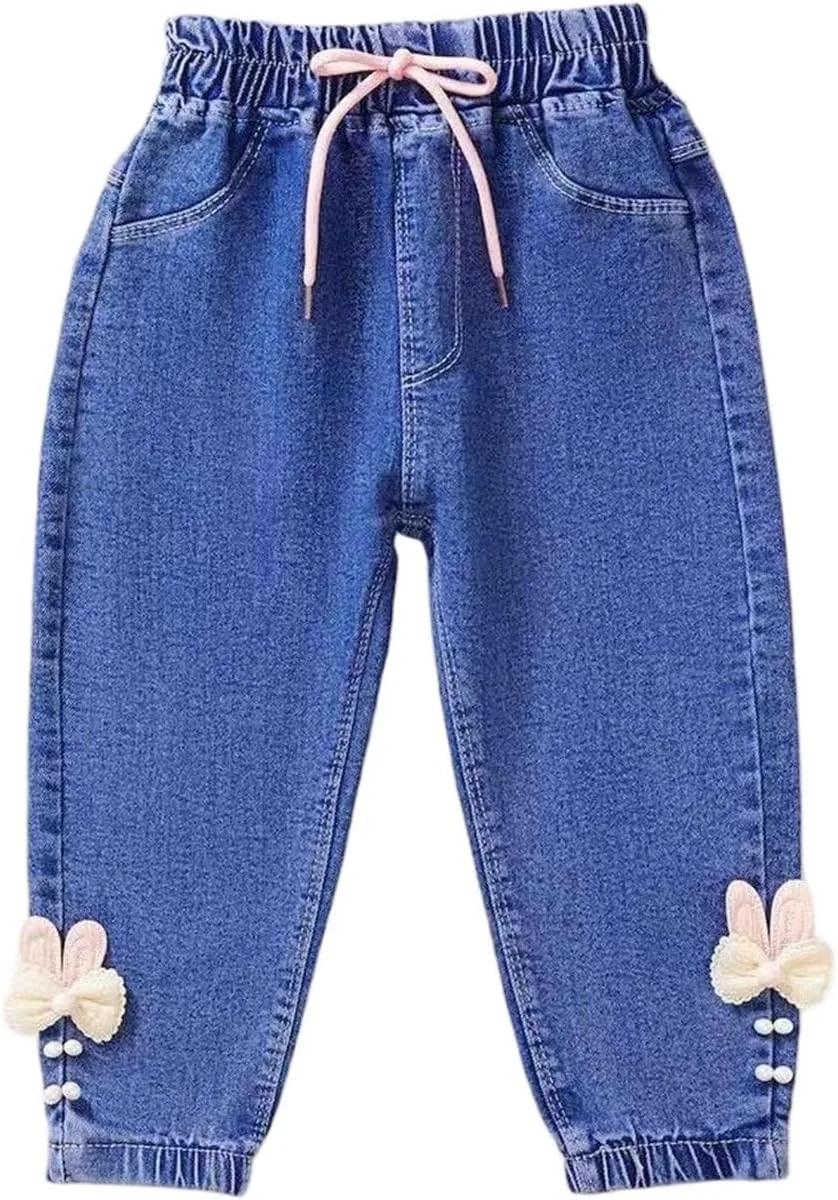 

Джинсы для девочек с эластичным поясом и свободным кроем