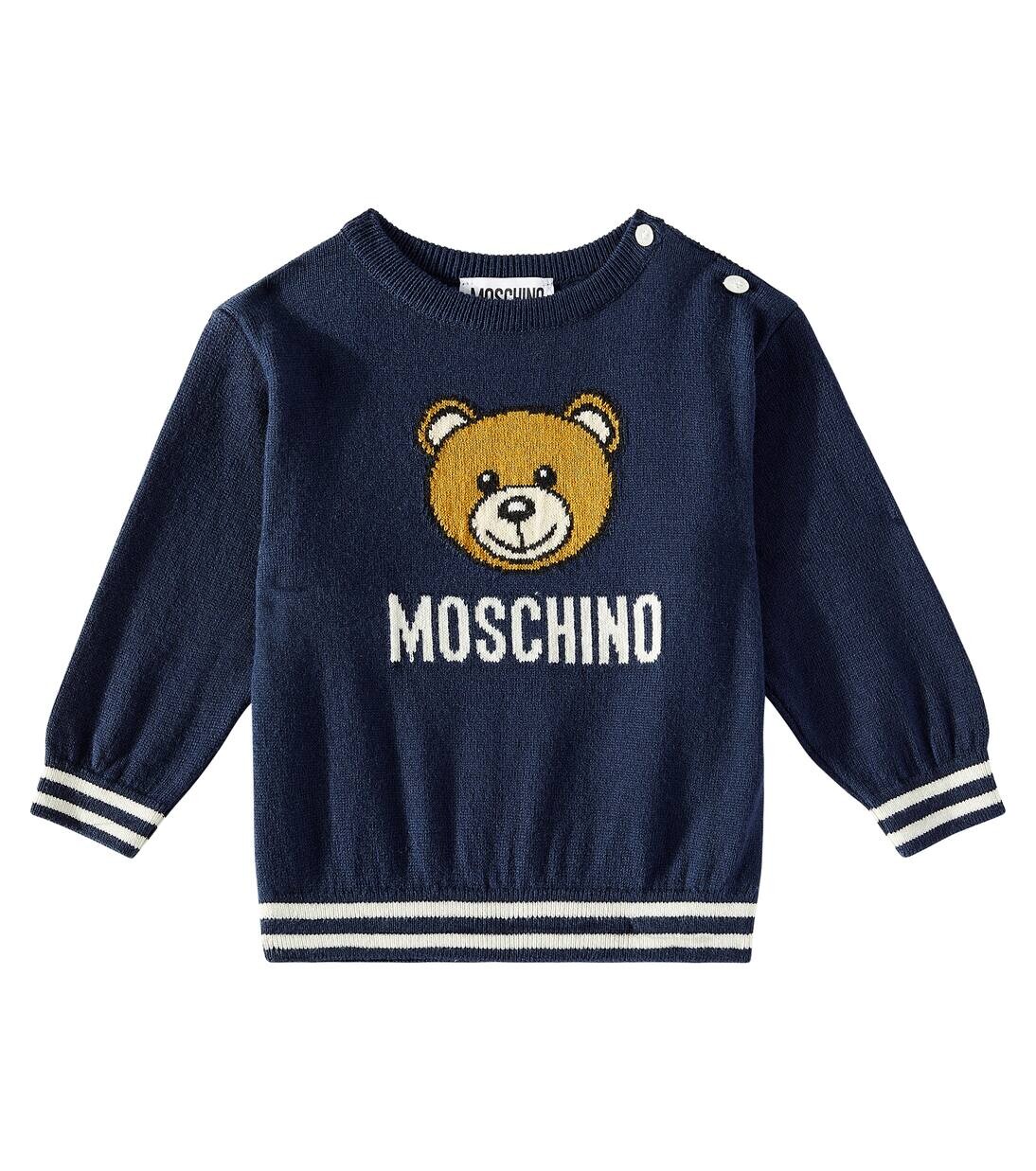 

Свитер из хлопка и шерсти с изображением плюшевого мишки Moschino Kids, цвет blu navy