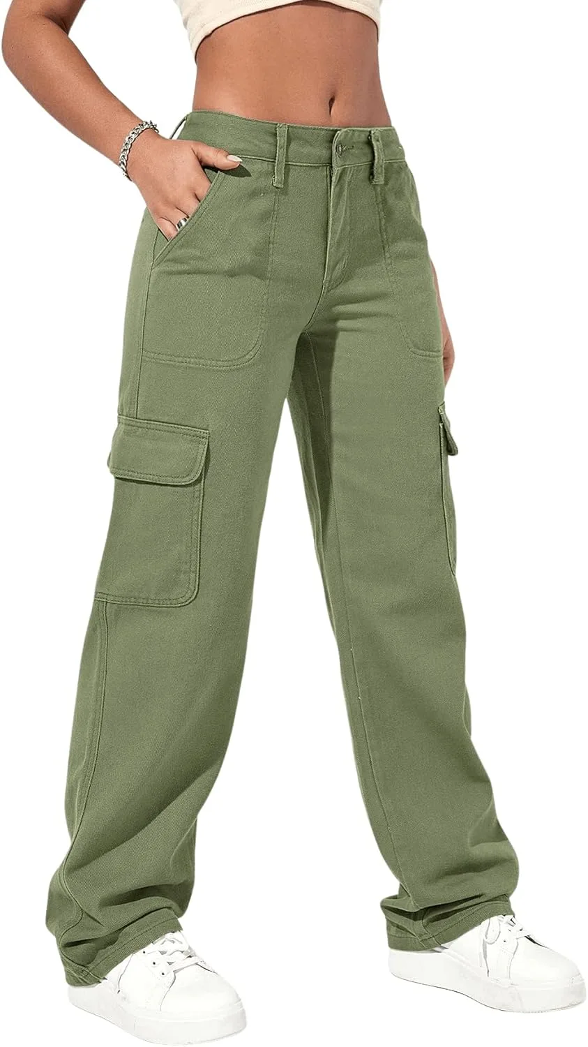 

SweatyRocks женские джинсы карго с высокой талией и широкими штанинами