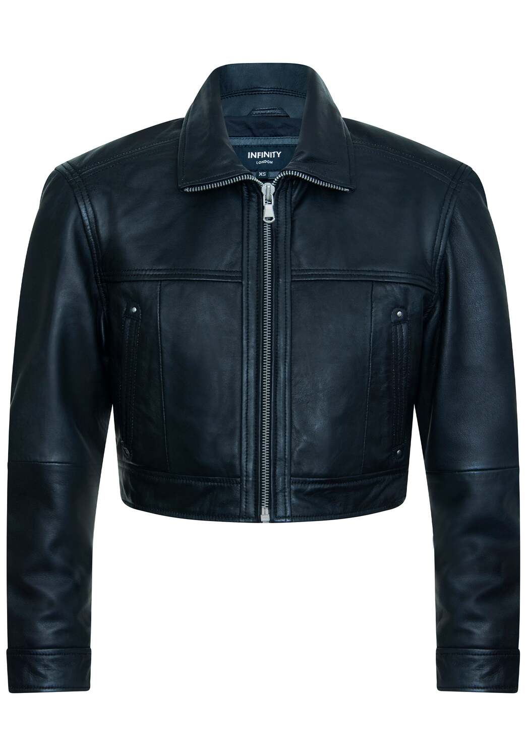 

Женская черная укороченная байкерская кожаная куртка - Дубай Infinity Leather, черный