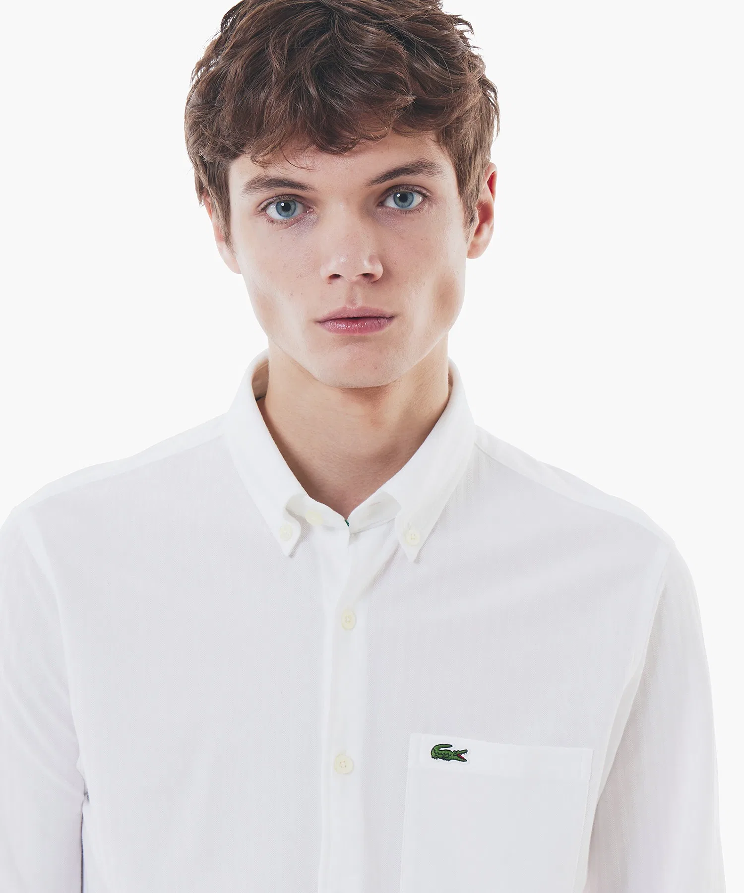 Унисекс рубашка-поло LACOSTE с жаккардовым узором белая — фото 3